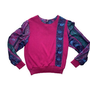 Vintage 80s Anthony Sicari Womens Size 14 Retro Pink & Blue Blouse Grandpa Core